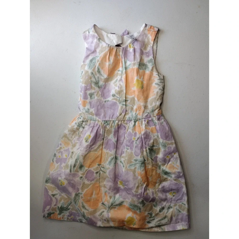 Carters Kid Girls 5 Floral Sleeveless Dress Pastel Purple Orange Cotton Bow